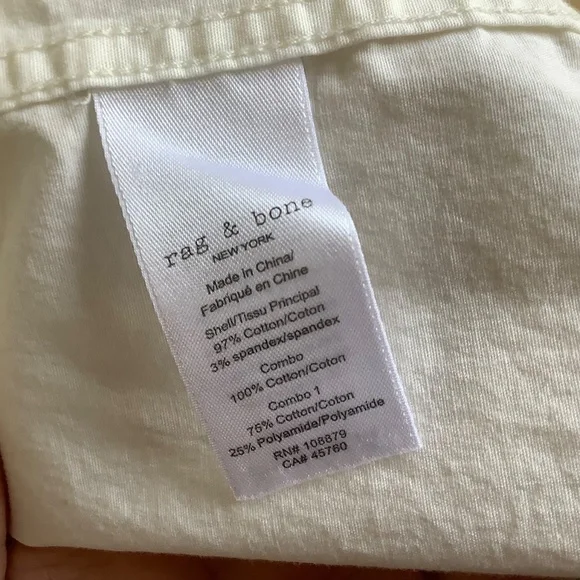 Rag & Bone Landen Poplin Band Collar Long Sleeve Button Down Shirt Ivory SZ M - Picture 13 of 16